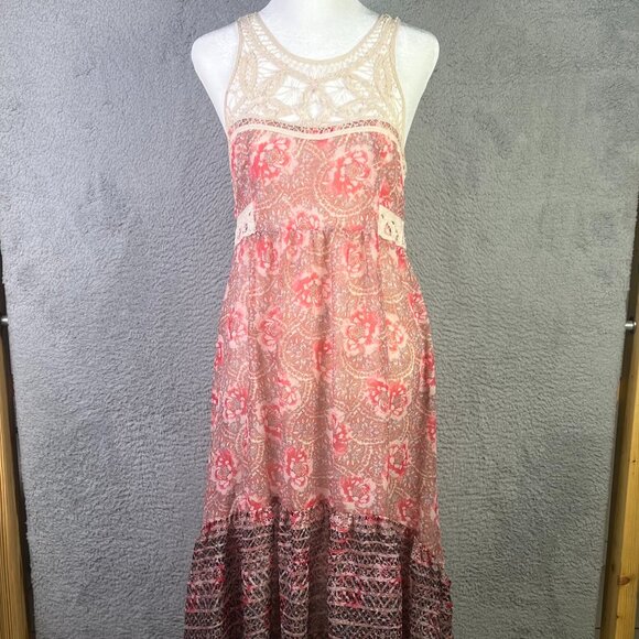 Free People Dresses & Skirts - Free People Midi Dress Womens 2 Native Rose Pink Lace Floral Bohemian Patchwork